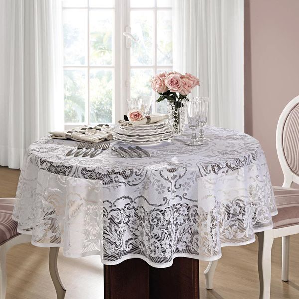 Toalha de mesa Redonda 4 lugares de Crochê Rosas 160 cm | Lep